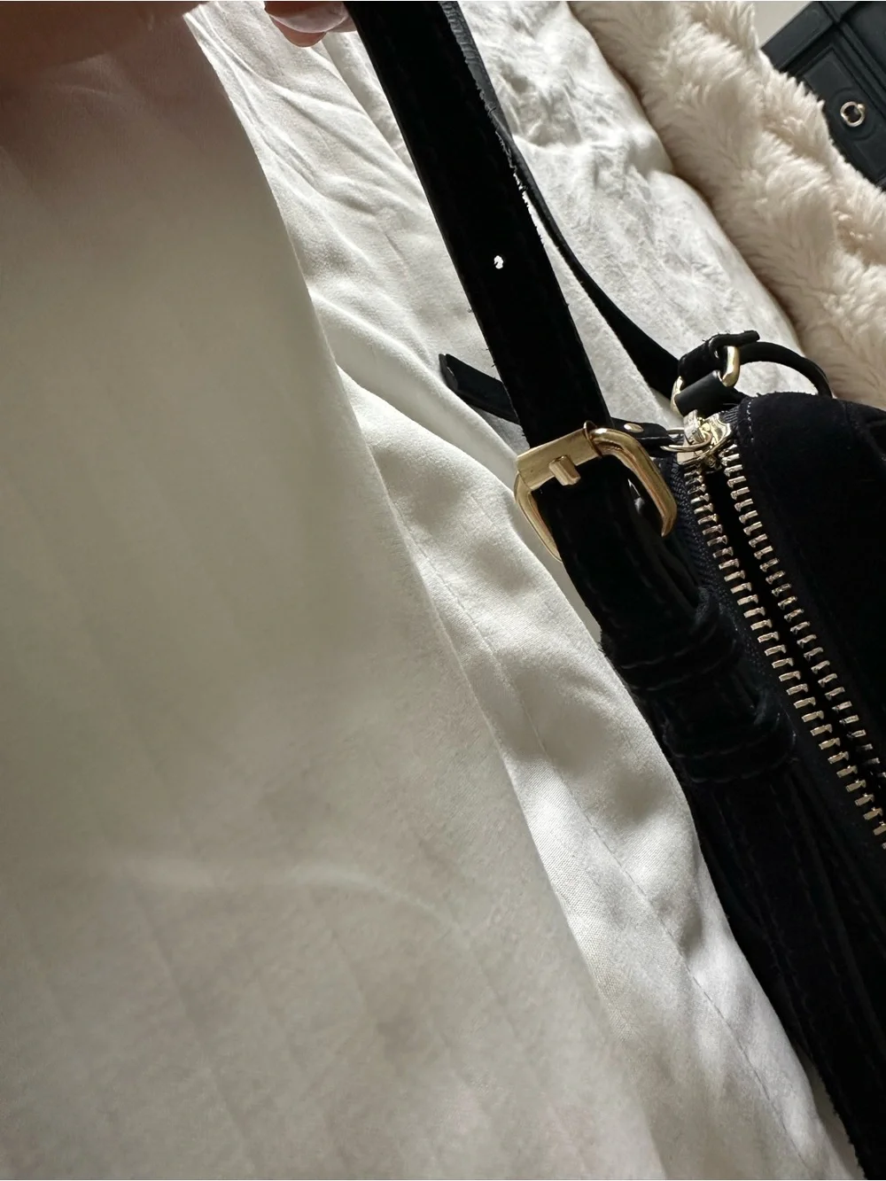 Navy blue Suede Crossbody Bag with Tassel